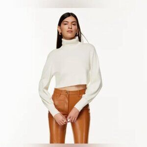 Wilfred Rebecca Turtleneck Cropped Sweater Merino Wool Knit Ribbed White Small